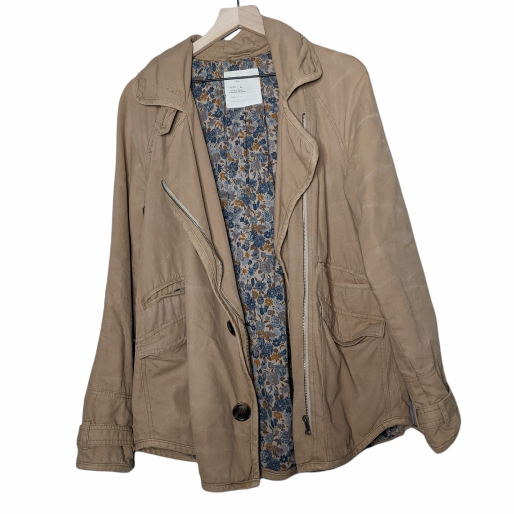 Free People Lightly Distressed Jacket Size L Tan